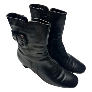 ECCO Leather Buckle Accent Block Heel Mid Calf Boots Women Size EU 41. US 10 BLK